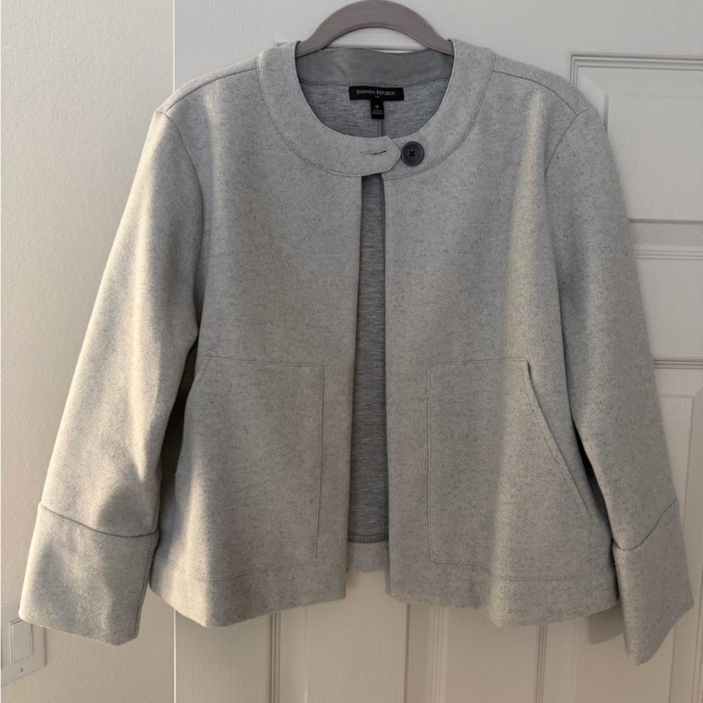 Banana Republic Light Gray Collarless Wool-Blend Jacket
